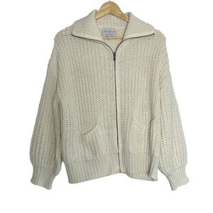 HAYDEN LOS ANGELES Cream Chunky Knit Zip‎ Up Cardigan Sweater Size S